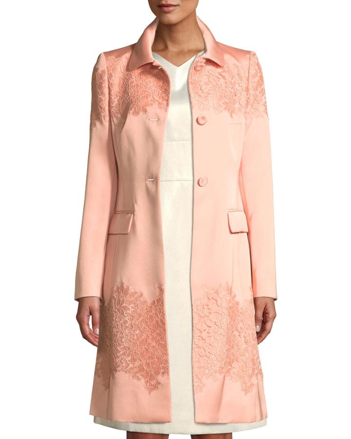 Lace-trimmed Satin Trench Coat