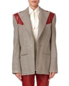 Arkansas Beaded Plaid Wool Blazer W/ Leather