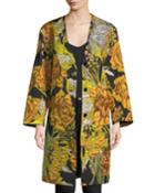 Embellished Floral-jacquard Button-front Coat