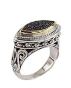 Asteri Horizontal Ring W/ Pave Black Diamond Marquise Center,