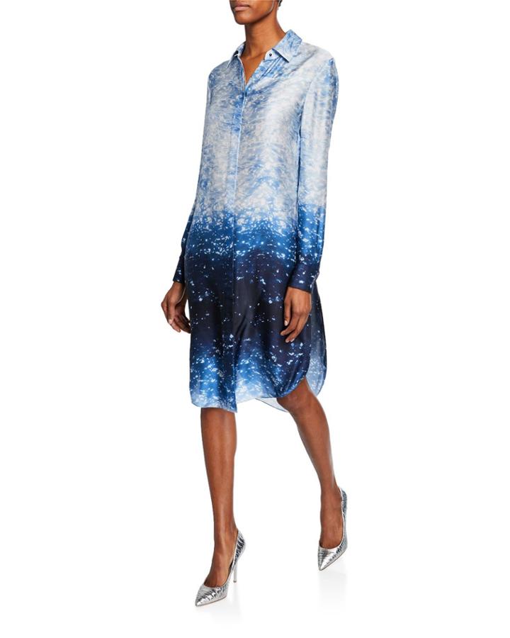 Sophia Ombre Button-down Long-sleeve Silk