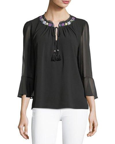 Audrina Beaded-trim Blouse