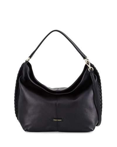 Addie Whipstitched Leather Hobo Bag, Black