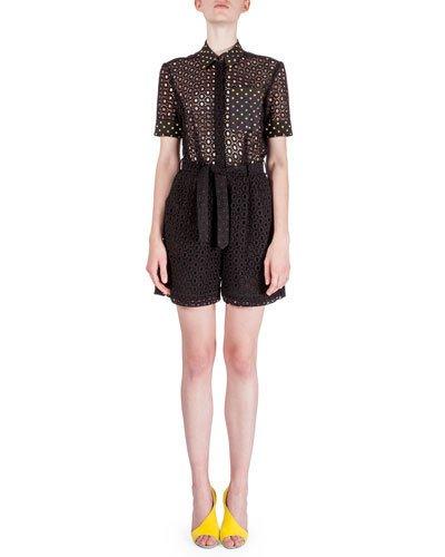Short-sleeve Broderie Anglaise Playsuit, Black