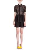 Short-sleeve Broderie Anglaise Playsuit, Black