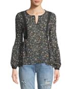 Long-sleeve Floral Chiffon Blouse