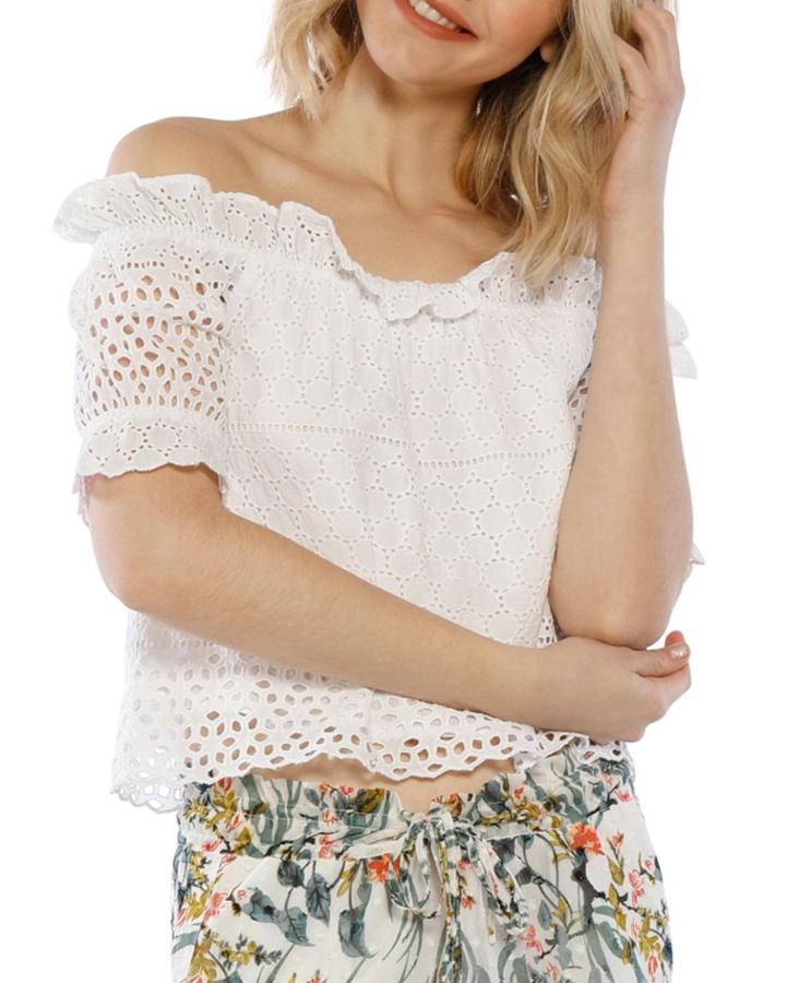 Kaitlyn Off-the-shoulder Eyelet Crop Top