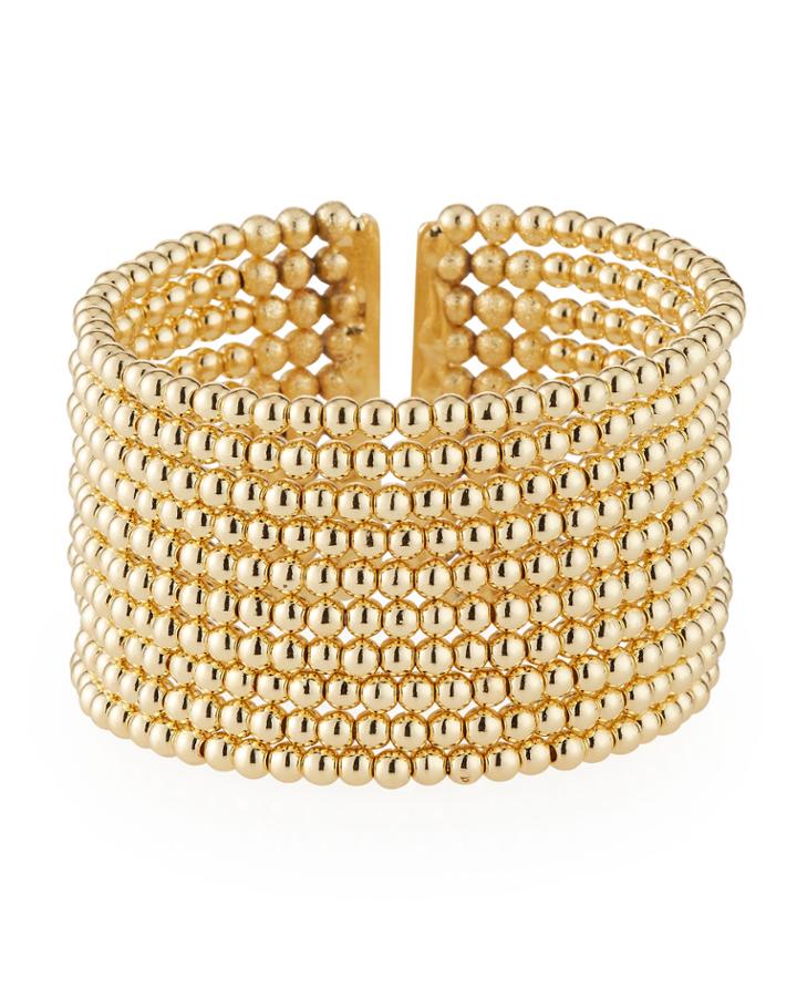 Beaded 10-row Cuff Bracelet, Golden