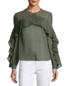 Don't Wait Ruffled Top, Khaki