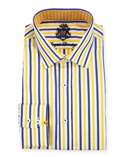 Striped Long-sleeve Dress Shirt, Yellow/navy