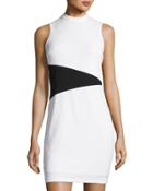 Sleeveless Mock-neck Colorblock Dress, White/black
