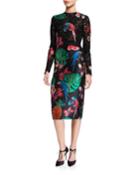 Lace & Brocade Long-sleeve Dress, Black/multi