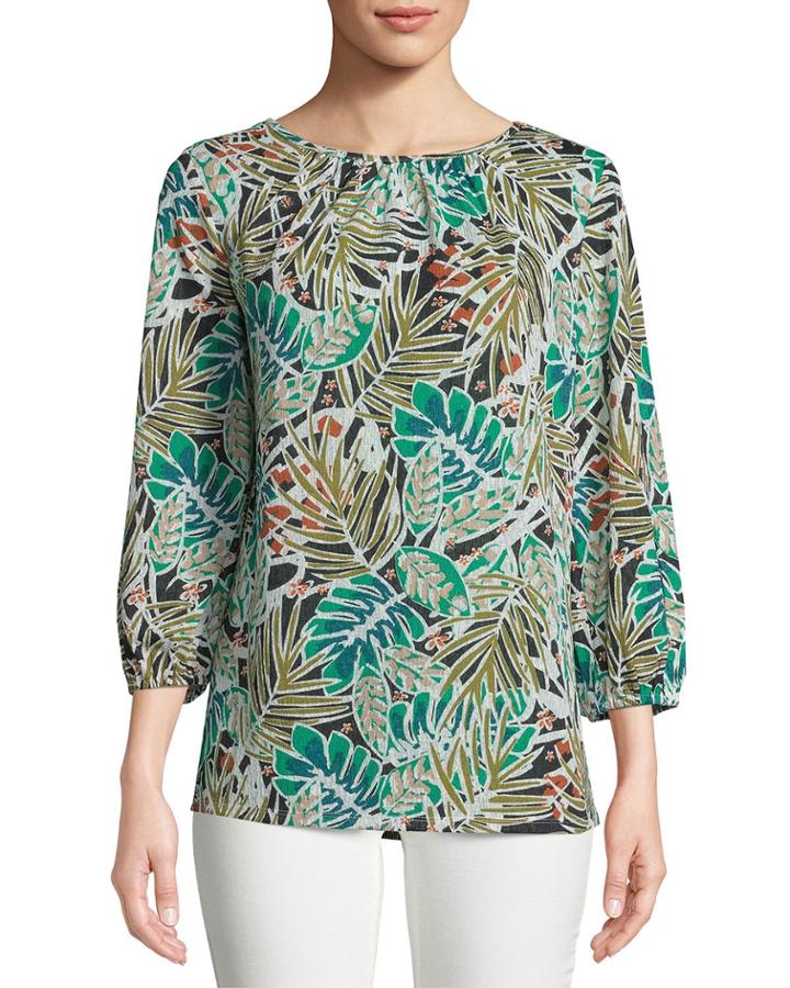 Leaf-print 3/4-sleeve