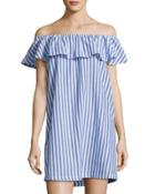 Carenza Striped Off-the-shoulder Dress, Blue/white