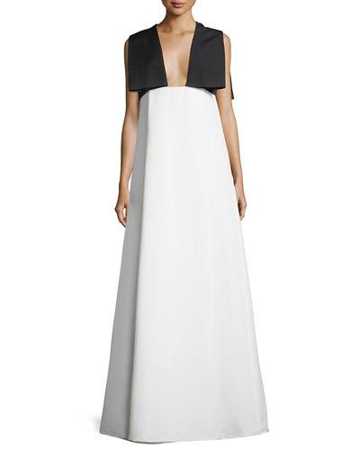 Cape-detail Colorblock Woven Gown