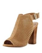 Margaret Suede Peep-toe Bootie, Flesh