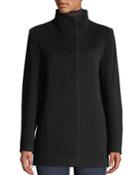 Convertible-collar Button-front Wool-blend Coat