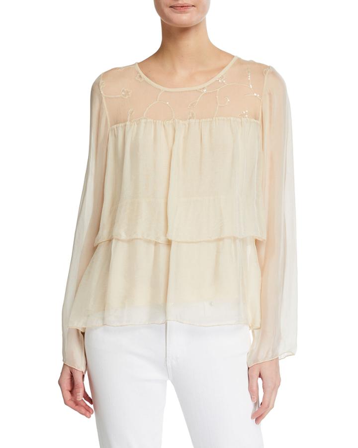 Sequin Tiered Silk-blend Blouse