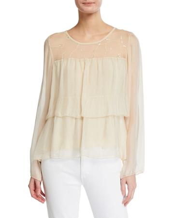 Sequin Tiered Silk-blend Blouse