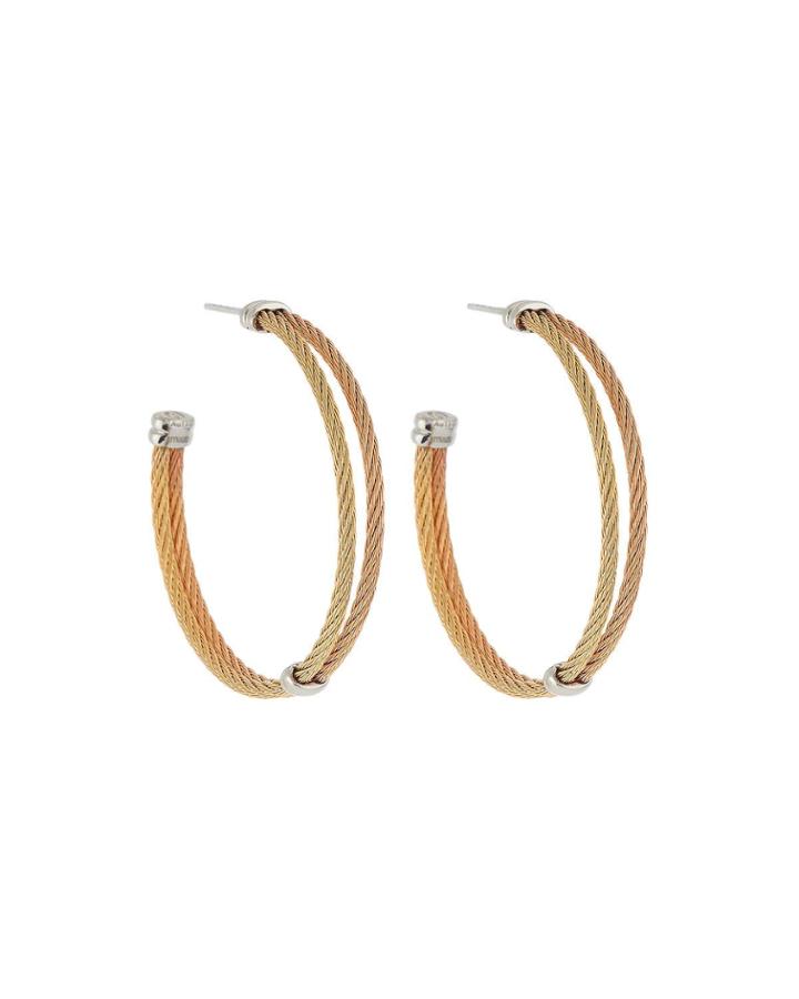 2-tone Cable Hoop Earrings, Rose/yellow