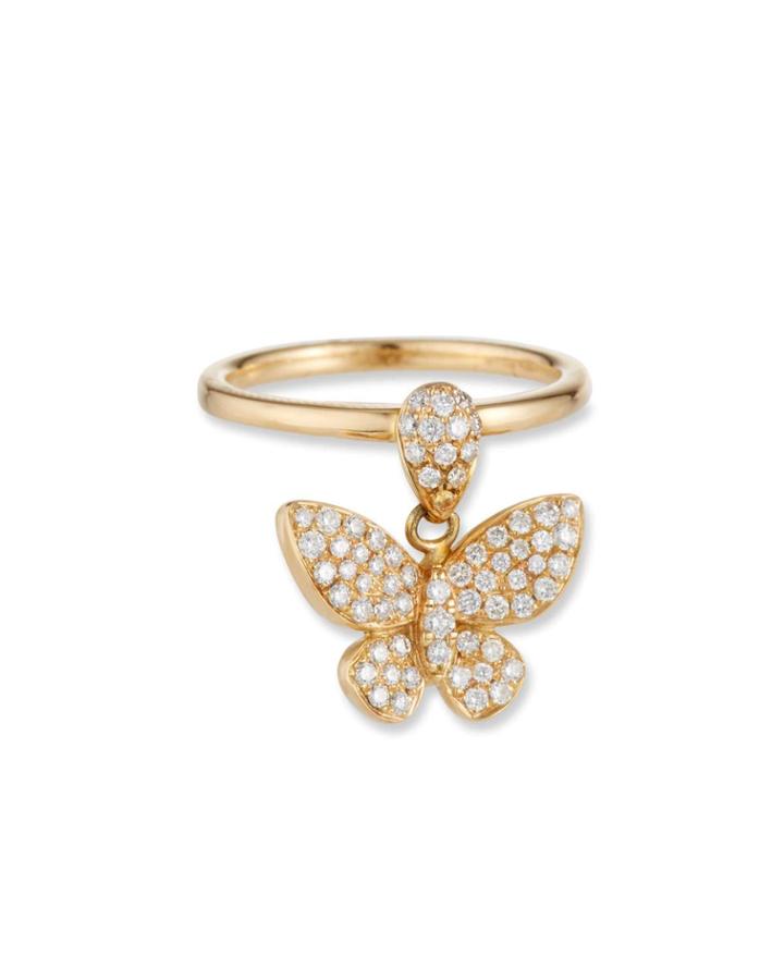 18k Pink Gold Ring W/ Diamond Butterfly,