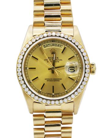 Pre-owned Men's 36mm 18k Gold & Diamond Day-date Bracelet Watch
