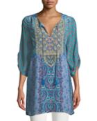 Elora Mixed-print Embroidered Tunic