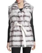 Belted Fox Fur Vest, White/silver