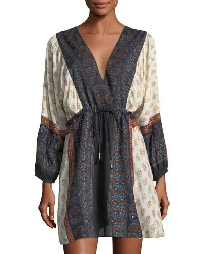 V-neck Mini Peasant Dress