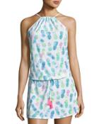 Pina Colada Voyager Sleeveless Dress, White Pattern