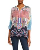 Patch Button-front Mixed-print Blouse