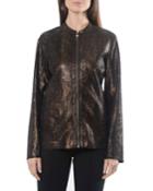 Reversible Solid/animal-print Faux-leather Jacket