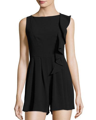 Georgie Ruffled Crepe Romper, Black