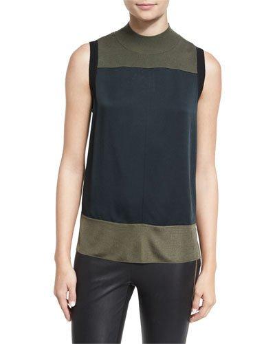 Vivienne Paneled Colorblock Tank, Black/green/navy
