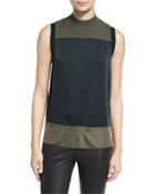 Vivienne Paneled Colorblock Tank, Black/green/navy