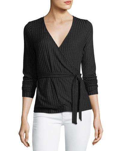 Ribbed Long-sleeve Wrap-top