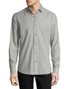Gingham Long-sleeve Sport Shirt, Ivory/gray