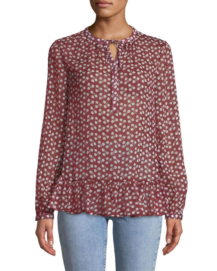 Floral Ruffle-hem Peasant Blouse