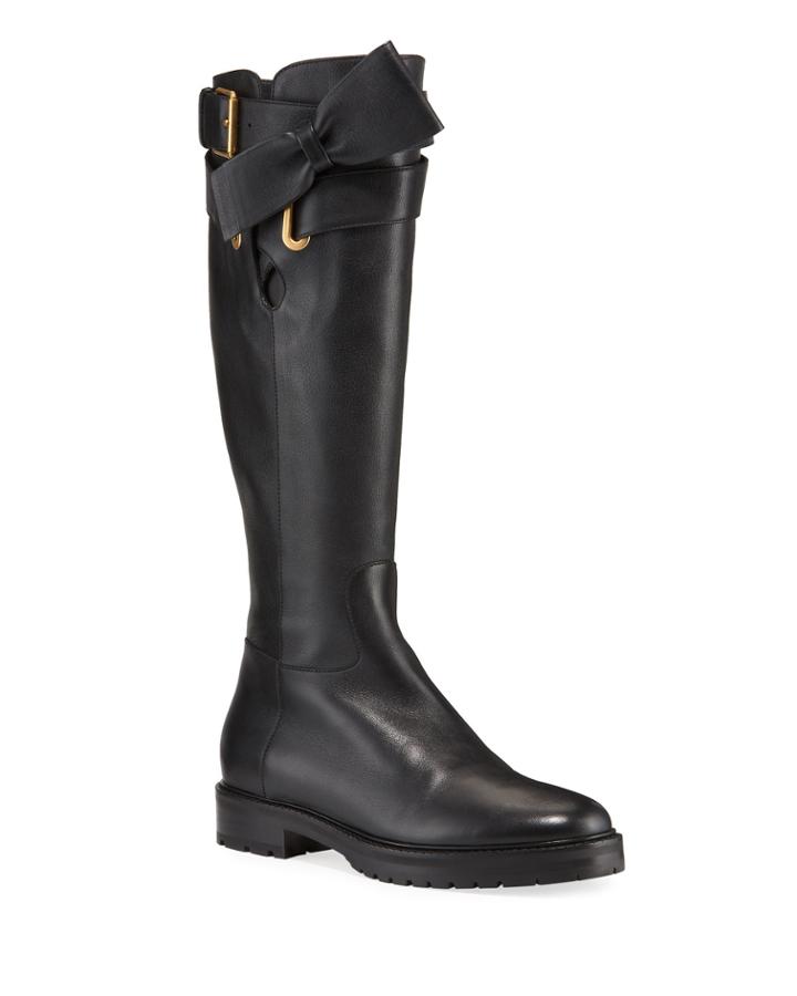 Leather Bow Riding Knee Boots