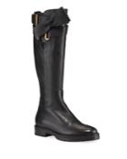 Leather Bow Riding Knee Boots