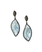 Silver Drop Earrings With Champagne Pave Diamonds & Freeform Aquamarine