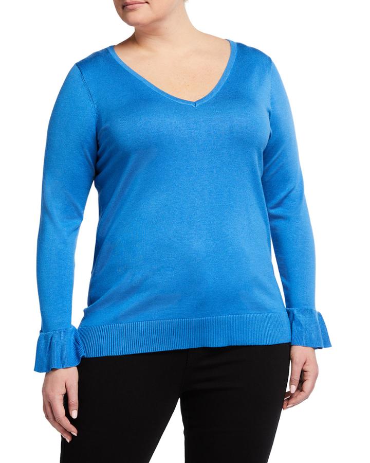 Plus Size Solid V-neck
