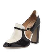 Valentino Patent/velvet Cutout Block-heel Pump, Nero/light Ivory, Women's,