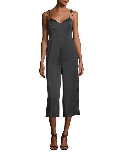 Self Tie-strap Satin Crop Jumpsuit