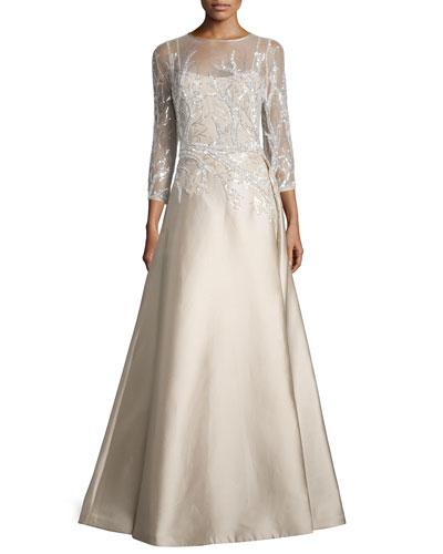 3/4-sleeve Embellished Ball Gown