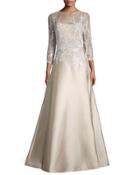 3/4-sleeve Embellished Ball Gown