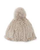 Knitted Rabbit Fur Pompom Beanie