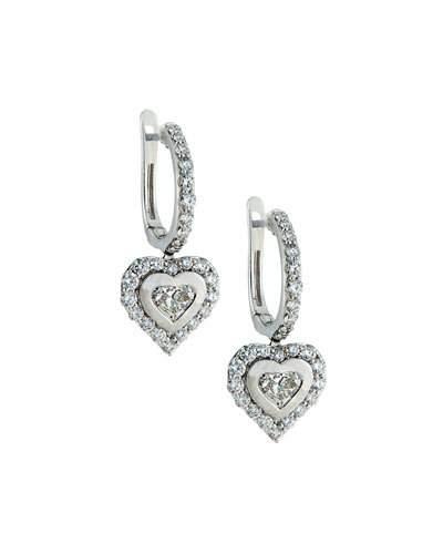 18k White Gold Diamond Heart Drop Earrings,