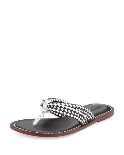 Miami Woven Leather Sandal, Black/white