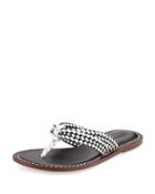 Miami Woven Leather Sandal, Black/white